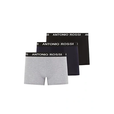 Image of ANTONIO ROSSI (3/6 Pack) Men&#039;s Fitted Boxer Hipsters Boxers Shorts Multipack with Elastic Waistband Cotton Rich, Comfortable Mens Underwear, Black, Grey, Navy White Writing (3 Pack), XXL