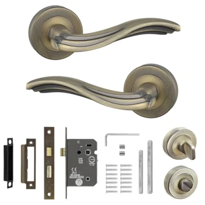 Image of Decoranddecor Solace Antique Brass Bathroom Aluminium Door Lever Handles Kit Set