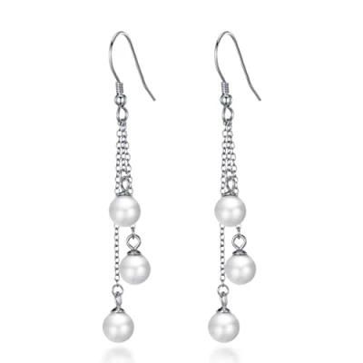 Image of Philip Jones Sterling Silver Triple White Pearl Drop Earrings