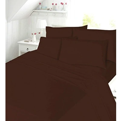 Image of WOT NON IRON Luxury Parcale Plain Dyed Duvet Cover &amp; 2 Pillow Cases Bed Set (Chocolate, Single)
