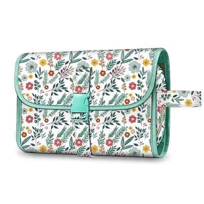 Image of Fintie Portable Toiletry Cosmetic Travel Bag, Large Water Resistant Hanging Makeup Organizer Storage Pouch Case for Women Girls, Spring