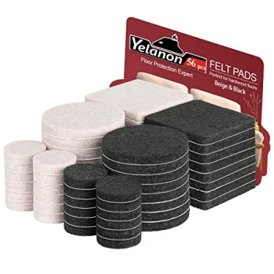 Image of Yelanon Felt Furniture Pads 56Pcs(25+50)mm Self Adhesive, Chair Anti Scratch Floor Protectors for Feet Legs Hardwoods Black+Beige
