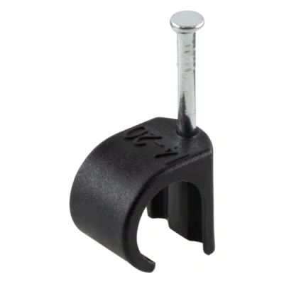 Image of GTSE Round Black Cable Clips, for Cables 14 20 mm, Box of 50, Skirting Wire Nail Tacks Ethernet, Electrical Cables, Walls