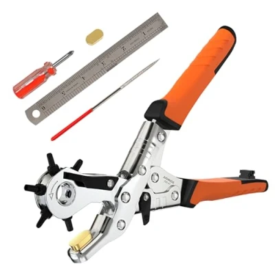 Image of TOWOT Belt Hole Puncher Kit, Upgraded Version Leather Punch for Belt, Saddles, Shoes, Fabric, DIY &amp; Craft Projects, 6 Holes Heavy Duty Rotary Puncher, Easily Punches Perfect Round