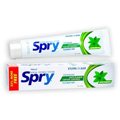 Image of Spry Xylitol Toothpaste, Fluoride Free, Natural Spearmint, Anti Plaque and Tartar Control, 5 oz