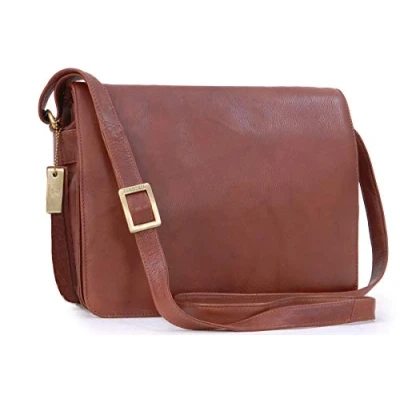 Image of VISCONTI Women&#039;s Medium Leather Cross Body Bag Office Work Messenger A5 Multiple Pockets Adjustable Shoulder Strap TESS 754 Brown