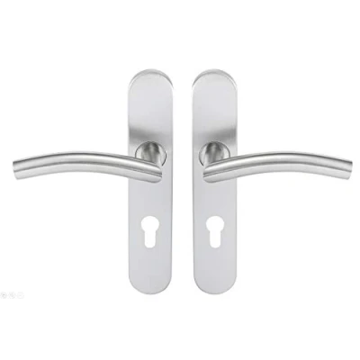 Image of Bricard 666473 Set of Stainless Steel Handles on Tempo Classic Plate for Entrance Door (for European cylinders)
