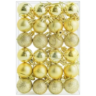 Image of 24 Pieces 30 mm Christmas Balls Decoration Shatterproof Tree Baubles Mini Hanging Ball for Holiday Wedding Party Decoration, Gold