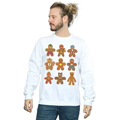 Image of Marvel Men&#039;s Avengers Christmas Gingerbread Sweatshirt White Large