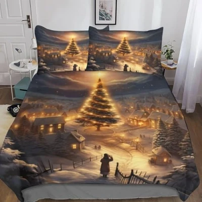 Image of cenmoo Cute Bedding 3D Printed Stitch Single 3 Pieces with Zipper Closure Christmas Tree Double Bed Duvet Cover Set Double（200x200cm）