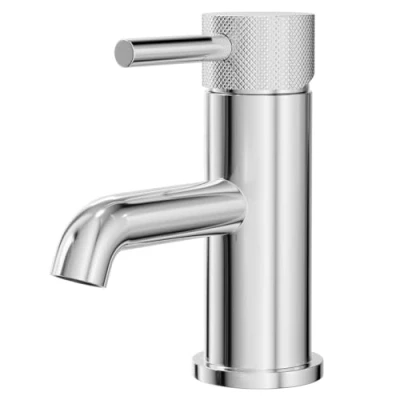 Image of Round Polished Chrome Mono Basin Mixer with Fully Knurled Tap Head Colore