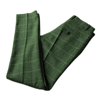 Image of Solovedress Men&#039;s Dress Pants Tweed Plaid Classic Fit Stylish Suit Wool Casual Business Trousers (Green,32W30L)