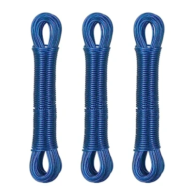 Image of Relaxdays Set of 3 Washing Lines, 20 m, Laundry Cord with Polyester Core, PVC, Extra Strong, Indoors &amp; Outdoors, Blue