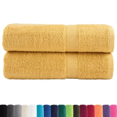 Image of vidaXL Premium Bath Towels Pack of 2 Golden 100 x 150 cm 600 g/m² Cotton