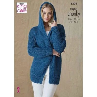 Image of King Cole Super Chunky Knitting Pattern Ladies Hooded Jacket &amp; Waistcoat (6206)
