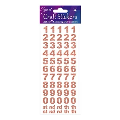 Image of Eleganza OA027258 Bold Number Glitter Craft Stickers Rose Gold Self Adhesive, 16.5 x 7.6 0.2 cm