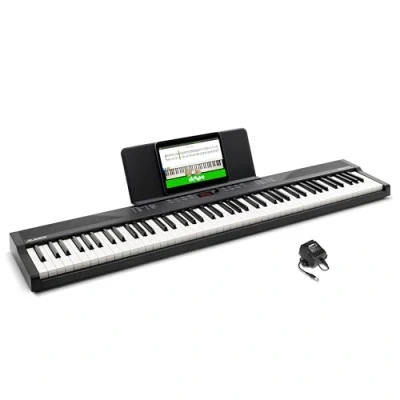 Image of Alesis 88 Key Keyboard Piano with 480 Sounds, Speakers, USB MIDI, Sheet Music Tablet Rest, Power Adapter and Lessons for Beginners
