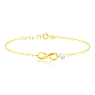Image of CARISSIMA Gold Women&#039;s 9ct Yellow Infinity with Pearl Bracelet 17cm/6.5&quot; 19cm/7&quot;