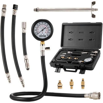 Image of VEVOR Compression Tester Adapter Kit, 9 Pcs Automotive Engine Cylinder Leak Down Test, Accurate Dual Scale Pressure Gauge 0 300 psi, with Long Reach Hoses and Case for Cylinders