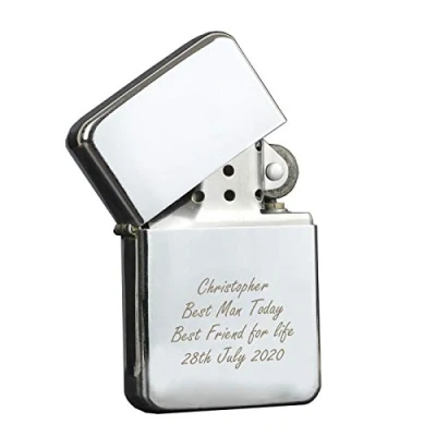 Image of Custom Personalised Laser Engraved Windproof Silver Lighter. Ideal for Birthdays, Xmas, Weddings.