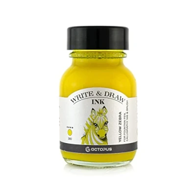Image of Octopus Write and Draw Ink 380 Yellow Zebra, Waterproof for Writing Drawing, Calligraphy Ink, Non fading Drawing Fountain Pen, Yellow, 50 ml