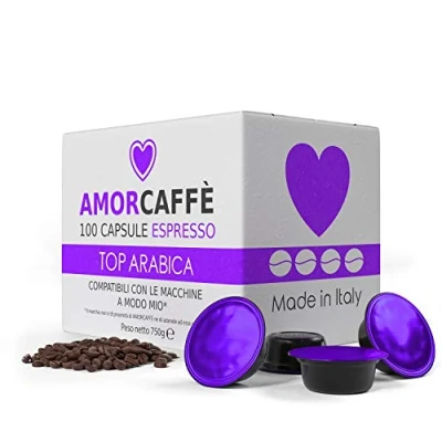 Image of Amorcaffe 100 Coffee Capsules Pods Compatible with Lavazza A Modo Mio Top Arabica taste Slow Roast