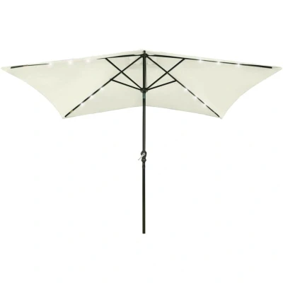 Image of vidaXL Outdoor Umbrella Rectangular Parasol with LED lights, Crank and Tilt for Easy Adjustment, UV Protective Anti fade Polyester, Steel Pole, Sand Colour