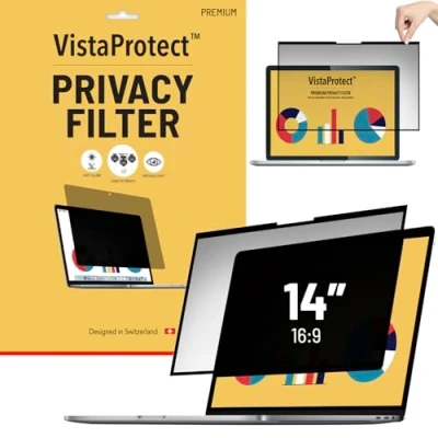 Image of VistaProtect Premium Privacy Filter &amp; Anti Blue Light Screen Protector for Laptop Computers with Edge to Glass Front Screen, Removable (14&quot; inches)