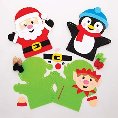 Image of Baker Ross AT185 Santa Christmas Hand Puppet Sewing Kits, Festive Arts and Crafts (Pack of 4), Assorted
