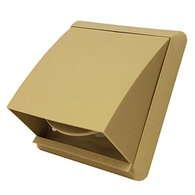 Image of Kair Beige Cowled Outlet Grille 155mm External Dimension with Rectangular 110mm x 54mm Rear Spigot and Wind Baffle Backdraught Shutter