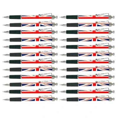 Image of SAJAK Union Jack Flag Retractable Ballpoint Pens (Set of 24): Patriotic Collectable Souvenir Gift for School, Office Supplies &amp; Party Decoration