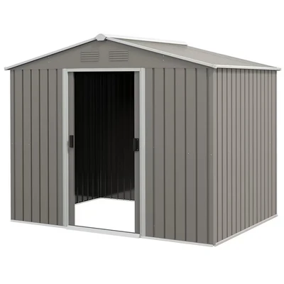 Image of Outsunny 8 x 6ft Outdoor Garden Storage Shed with Double Sliding Door Light Grey