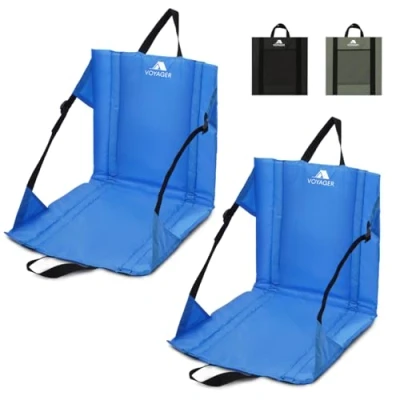 Image of Voyager 2 Pack Folding Camping Chair Lightweight &amp; Portable with Carry Handle, Back Support, Adjustable Straps Pocket Durable Waterproof for Festivals, Stadiums, Hiking Garden (Blue)