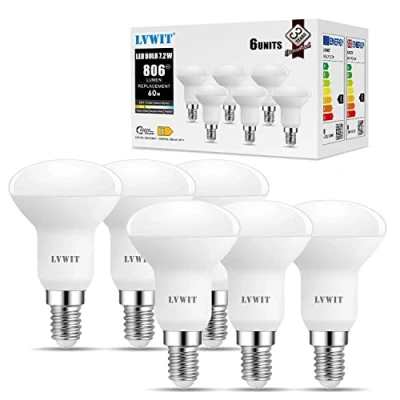 Image of LVWIT E14 Led Light Bulb r50, 7.2W R50 Reflector Small Screws 60W Incandescent Bulb, 806LM,2700K Warm White Low Energy Bulbs 120 Wide Angle, Non dimmable (Pack of 6)