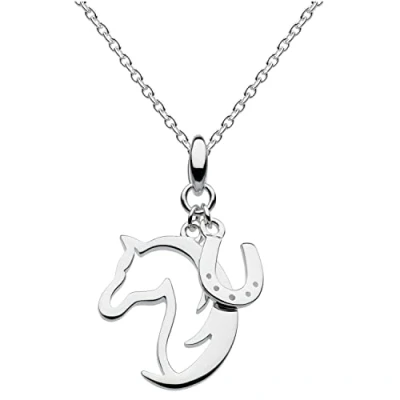 Image of Dew Sterling Silver Hoofing Around Horse and Horseshoe Necklace 45.7 cm