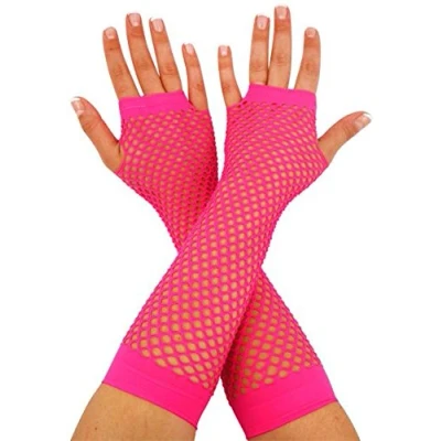 Image of Neon Pink Long Fishnet Fingless Gloves
