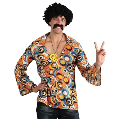 Image of Wicked Costumes Mens Groovy Hippie Shirt Fancy Dress Costume Medium