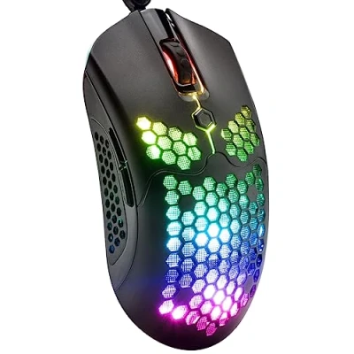 Image of Wired Lightweight Gaming Mouse 65G, 26 RGB Backlit USB Mice &amp; 7 Buttons Programmable Driver, PAW3325 12000DPI, with Ergonomic Ultralight Honeycomb Shell model O for PC Gamers, Xbox, PS4 Black