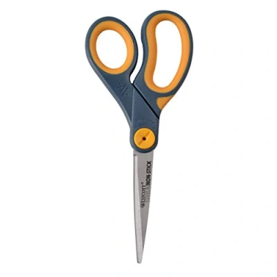 Image of Westcott 8&quot; Straight Titanium Bonded Non Stick Scissors with Adjustable Glide Feature, Grey/Yellow (14849)