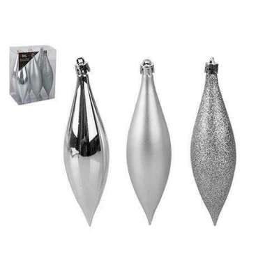 Image of Pack of 6 Matt Shiny and Glittery Drop Baubles in Rose Gold, Red, Silver or 15cm Hanging Christmas Tree Decorations (Silver)