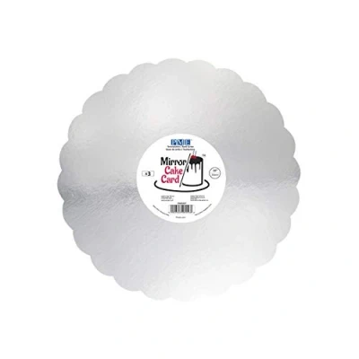 Image of PME Mirror Cake Card Scallop Metallic Silver Pack of 3,25cm/10 Inch