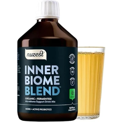 Image of Nuzest Inner Biome Blend Liquid Probiotic Digestive Health &amp; Microbiome Support 8 Microbiotic Cultures, 19 Fermented Herbs Vegan for Gut Organic (500mL, Original)