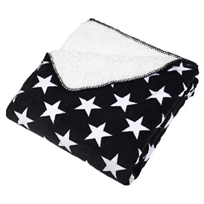 Image of Micro Pro Black/White Stars Fleece Blanket Soft Sherpa Home Sofa Bed Throw 150x200cm