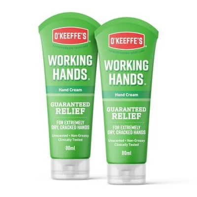Image of O&#039;Keeffe&#039;s Working Hands, 80ml Tubes (2 Pack) Hand Cream for Extremely Dry, Cracked Hands Instantly Boosts Moisture Levels, Creates a Protective Layer &amp; Prevents Loss