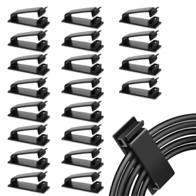 Image of 30 Pcs Black Self Adhesive Cable Clips, Management Multi Purpose Hooks, Retainers, Decorative Multiple Retainers for Computers, TVs and Under Desks