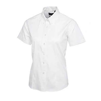 Image of UC704 White Med Ladies Pinpoint Oxford Half Sleeve Shirt