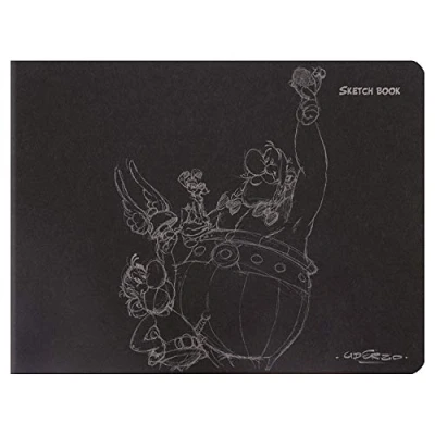 Image of Clairefontaine 813001C a Visual Piqué Notebook &#039;&#039;Asterix Penciled Sketchbook&#039;&#039; on Black background, 60 Pages of Plain Ivory Sketch Drawing Paper 90g, 16x21 cm, Cover, 2 visuals, libr. Random