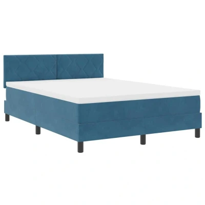Image of vidaXL Box Spring Bed with Mattress Dark Blue 140x190 cm Velvet