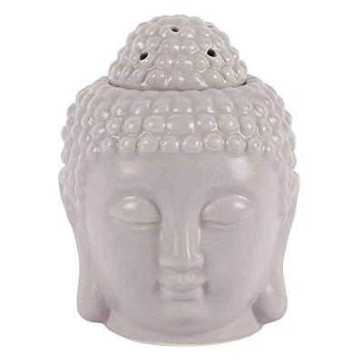Image of Tranquil Grey Small Buddha Head Oil Burner 13cm x 10cm (1 Pc.) Silky Finish, Perfect for Fragrance Oils and Wax Melts