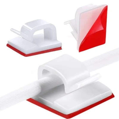 Image of TRKETK 100 Pcs Cable Clips, Self Adhesive Clip Outdoor Hooks for Lights Wire Management Holder Mini Car Office Home Desk Wall Christmas Hanging Decorations Fairy Light (White)